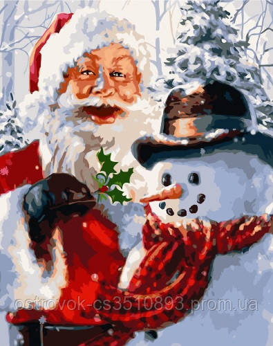 Набор для росписи по номерам VA-2151 "Санта и снеговик" размером 40х50 см картина по номерам - фото 1 - id-p1552184696