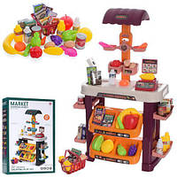 Детский игровой набор интерактивная кухня большая 922-01A Прилавок Касса Корзинка (звук свет) 47 предметов