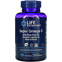 Омега-3, Life Extension "Omega Foundations Super Omega-3" рыбий жир с маслом оливы и кунжутом (120 капсул)