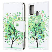 Чехол-книжка Deexe Color Wallet для Motorola Moto G10 / Moto G20 / Moto G30 - Green Tree