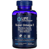 Омега-3, Life Extension "Omega Foundations Super Omega-3" рыбий жир с энтеросолюбильным покрытием (120 капсул)