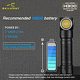 Налобний ліхтар Skilhunt H300R NW CREE XHP 5000k LED + Акумулятор 18650 (2500LM, IPX8, Магніт, Плоске скло, Магнітна зарядка MC20), фото 6