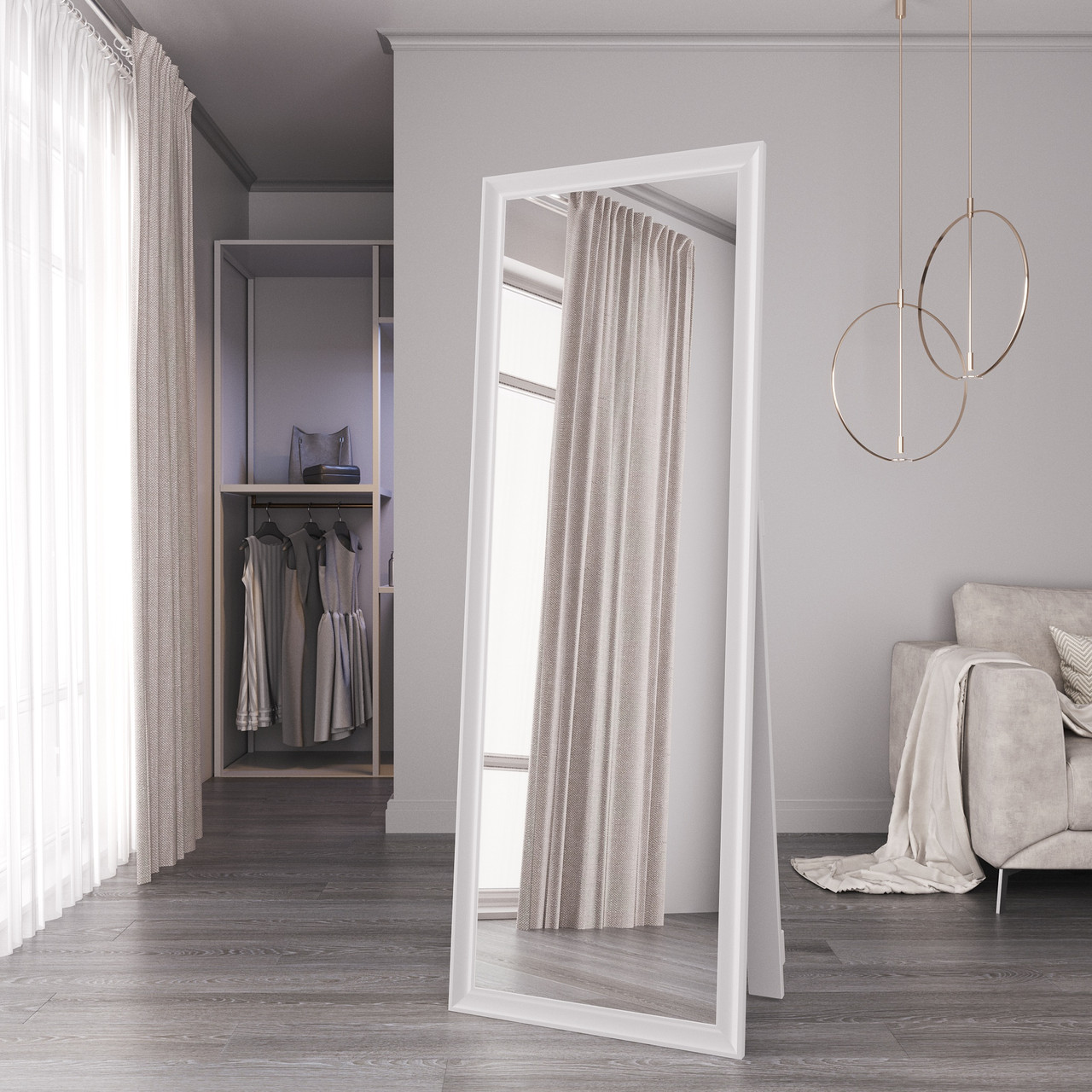 Підлогове дзеркало біле матове 169х59 Black Mirror в кімнату у вузькій рамі, фото 1