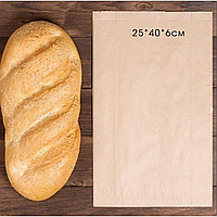 Бумажный фасовочный крафт пакет Средний (25*40*6см) Коричневый, для хлебо-булочных изделий, опт 1000шт/ящ