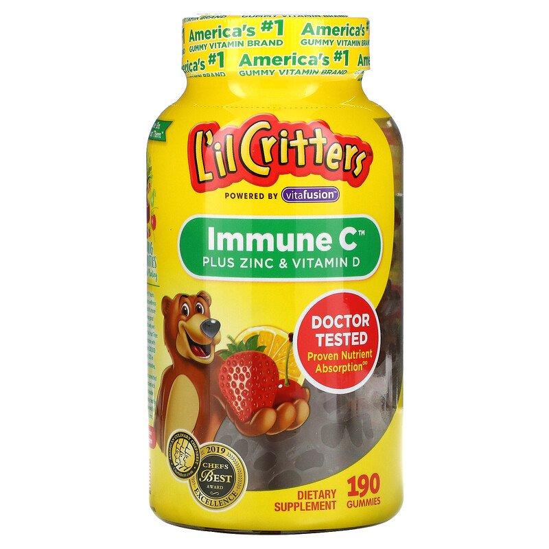 Вітаміни Immune C Plus Zinc & Vitamin D L'il Critters 190 жувальних таблеток, фото 1