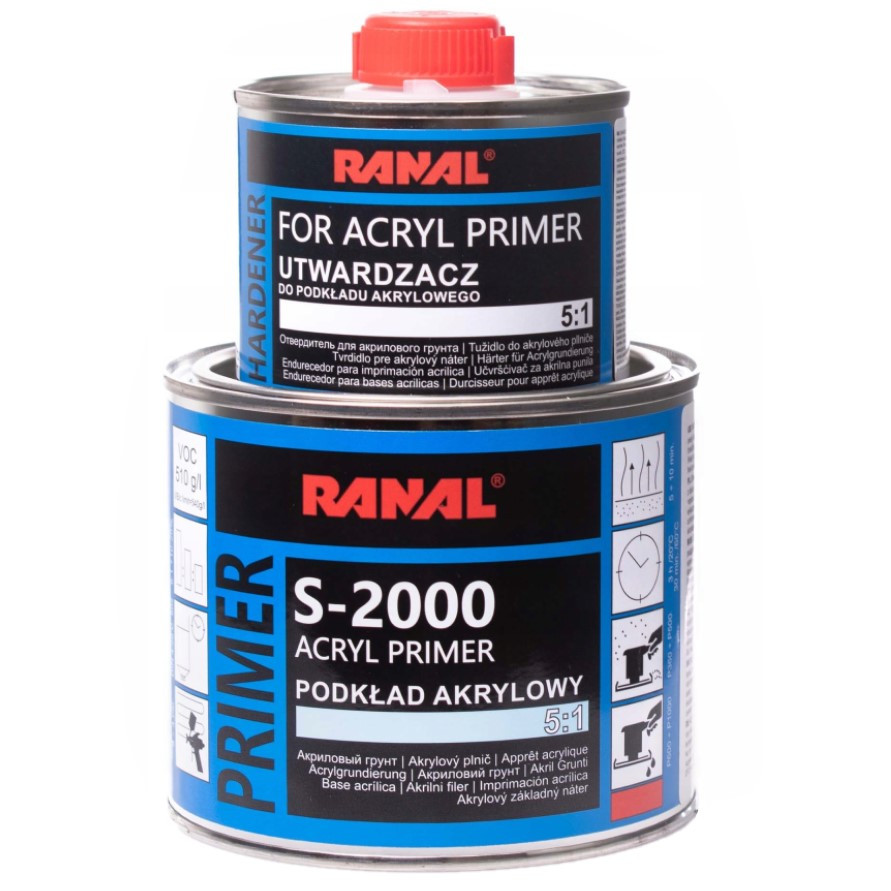 Акриловий грунт-наповнювач Ranal S-2000 HS білий 0.4 л (із затвердником 0.08 л), фото 1