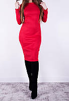 Женское замшевое облегающее платье со змейкой на спине красное размер 44,46