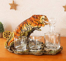 Штоф Тигр у стрибку подарунковий набір для алкоголю 43 см   ШП415 цв