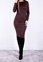 Женское замшевое облегающее платье со змейкой на спине коричневое размер 44,46