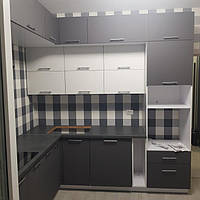 Кухня с МДФ фасадами Графит супермат/белый мат 3030*2450, корпус белый 2