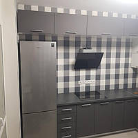 Кухня с МДФ фасадами Графит супермат/белый мат 3030*2450, корпус белый 3