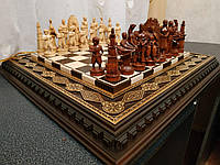 Шахматный набор "My KING / My Queen": фигуры "Battle of Thrones" и шахматная доска инкрустированная бусинами