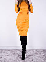 Женское замшевое облегающее платье со змейкой на спине желтое размер 44,46