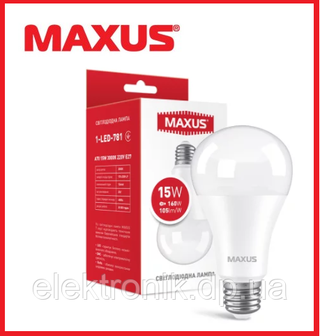 Лампа світлодіодна MAXUS 1-LED-781 A70 15 W 3000 K 220 V E27