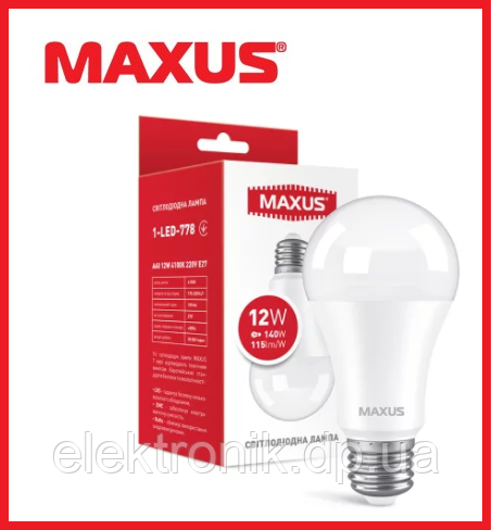 LED лампа MAXUS A60 12W 4100K 220V E27 (1-LED-778)