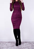 Женское замшевое облегающее платье со змейкой на спине бордовое размер 42,44,46