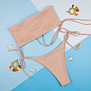 Купальник жіночий бандо Sun на зав'язках бежевий висока посадка, фото 3