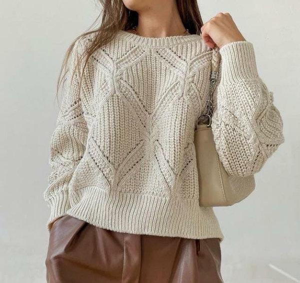 Женский мягкий свитер объёмный с узором размер единый 44-50 цвета в ассортименте производитель Турция - фото 9 - id-p1552303681