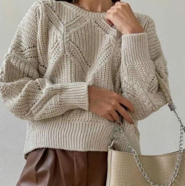 Женский мягкий свитер объёмный с узором размер единый 44-50 цвета в ассортименте производитель Турция - фото 8 - id-p1552303681