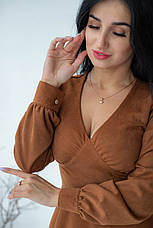 Сукня жіноча із замші з V образним вирізом у теракотовому кольорі, фото 5