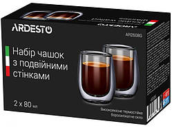 Набір чашок Ardesto для еспресо з подвійними стінками 80 мл 2 шт AR2608G