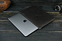 Кожаный чехол для MacBook Дизайн №2 с войлоком, натуральная Винтажная кожа, цвет Шоколад