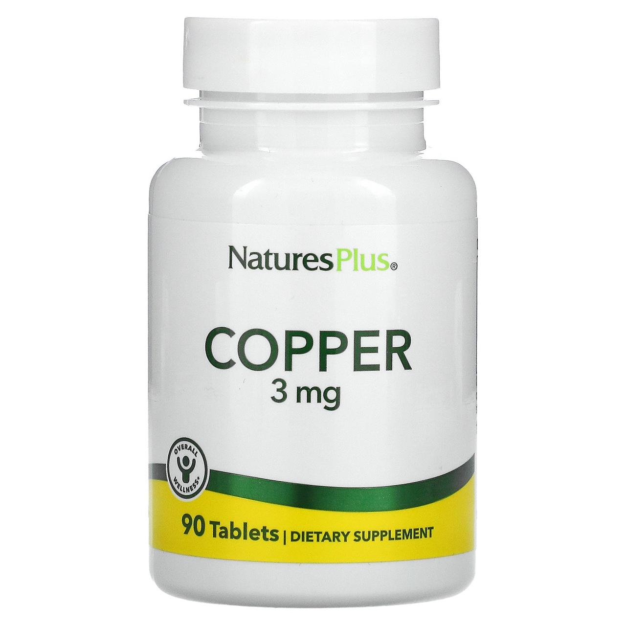 Мідь, Copper, Nature's Plus, 3 мг, 90 таблеток