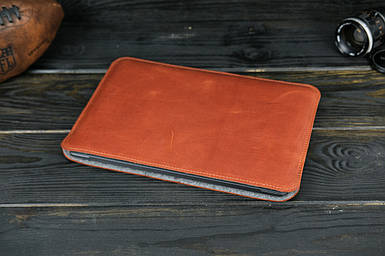 Чохол для MacBook Дизайн №2 з повстю з натуральної шкіри колір Коньяк