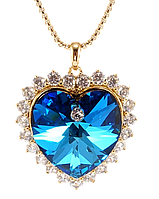 Кулон Xuping Позолота 18K с кр-ми Swarovski на цепочке "Кристальное сердце Capri Blue" длина 40-45см х 1мм