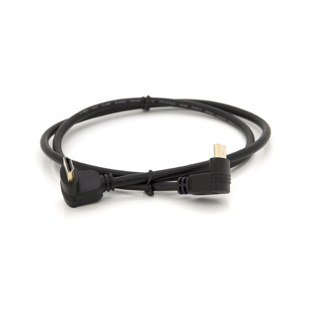 Кабель MerlionHDMI-HDMI 1.0m, v1.4, OD-7.5mm, круглий Black, коннектор Black 90 ° кутовий / 90 ° кутовий