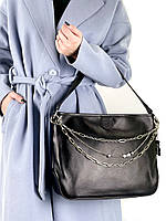 Женская сумка из натуральной мягкой кожи Polina & Eiterou 31 х 25 х 9 см Черная