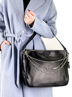Жіноча сумка з натуральної м'якої шкіри Polina&Eiterou 31 х 25 х 9 см Чорна
