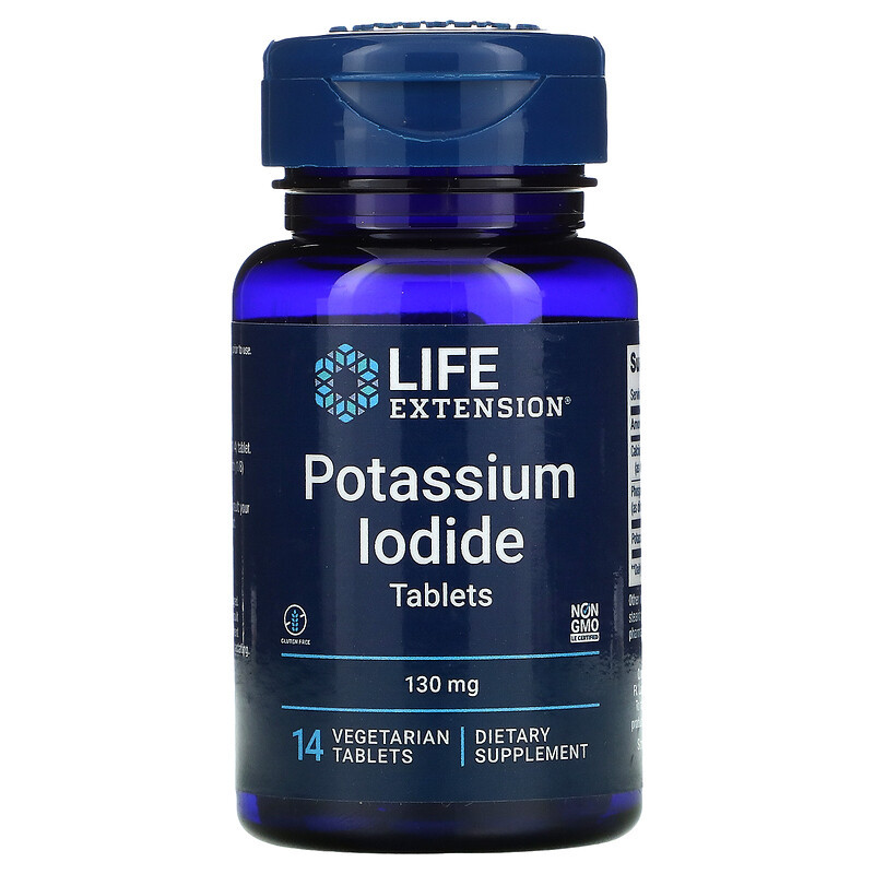 Йодид калію Life Extension "Potassium Iodide Tablets" йод для щитоподібної залози, захист при радіації, 130 мг (14 таблеток), фото 1