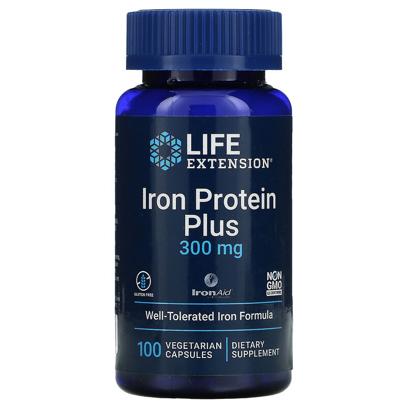 Залізо Life Extension "Iron Protein Plus" з протеїном, 300 мг (100 капсул), фото 1