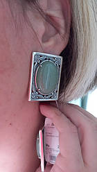 Срібні сережки із зеленим авантюрином