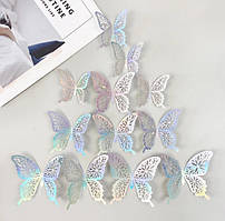 Метелики декор перламутрові на стіну 12 штук сріблястий