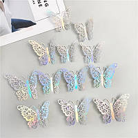 Метелики декоративні на стіну перламутрові 12 штук сріблястий