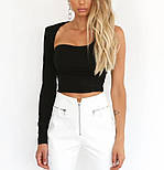 Жіночий чорний топ з одним рукавом і глибоким вирізом на грудях трендовий (р. 42-44) 1017609, фото 3