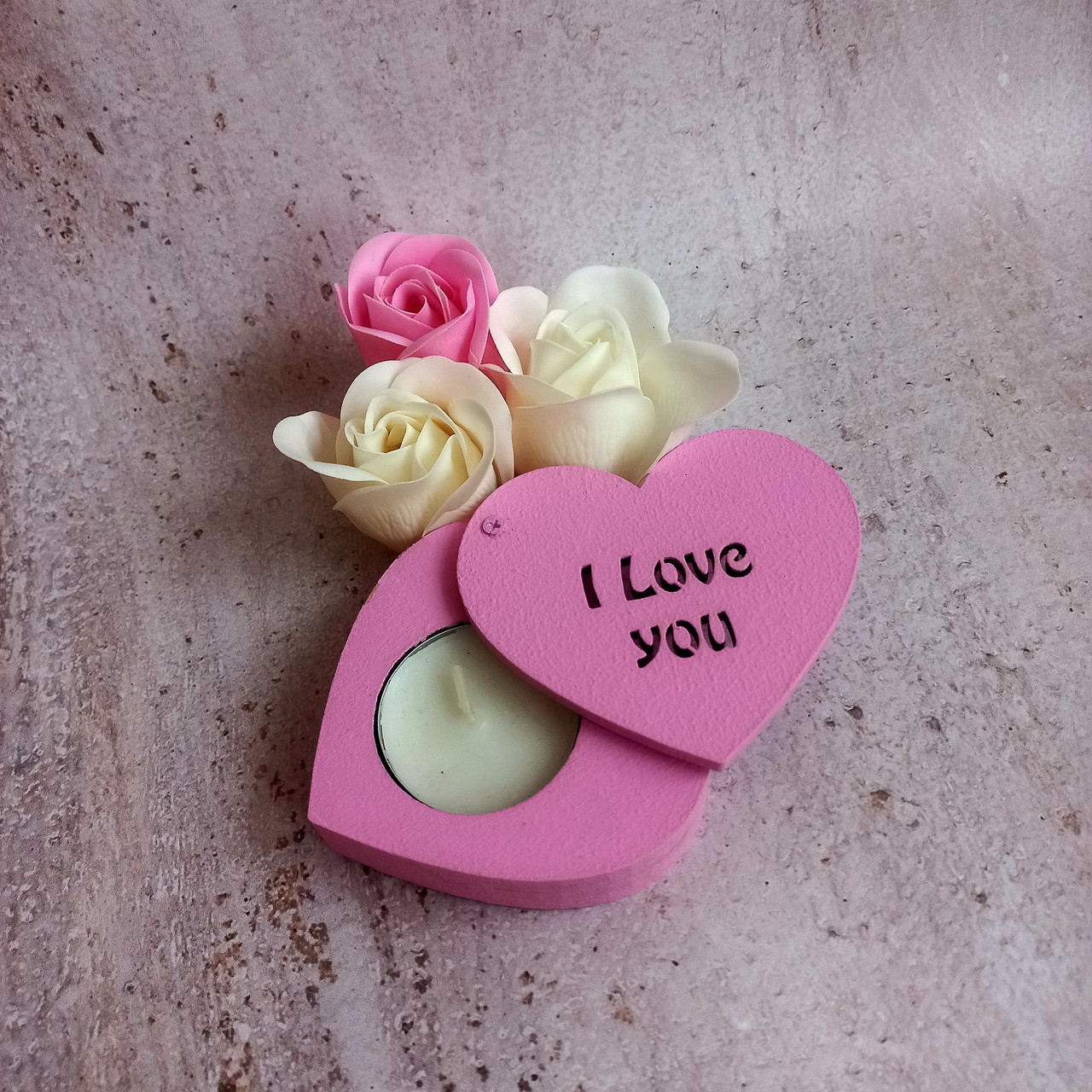 Підсвічник зі свічкою "I love you" у вигляді серця. Подарунок на 14 лютого. Подарунок на день закоханих