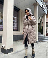 Женское зимнее удлиненное пальто оверсайз из плащевки фактурная стежка волной норма и батал много цветов