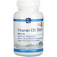 Витамин D3, Nordic Naturals "Vitamin D3 5000" со вкусом апельсина, 5000 МЕ (120 гелевых капсул)