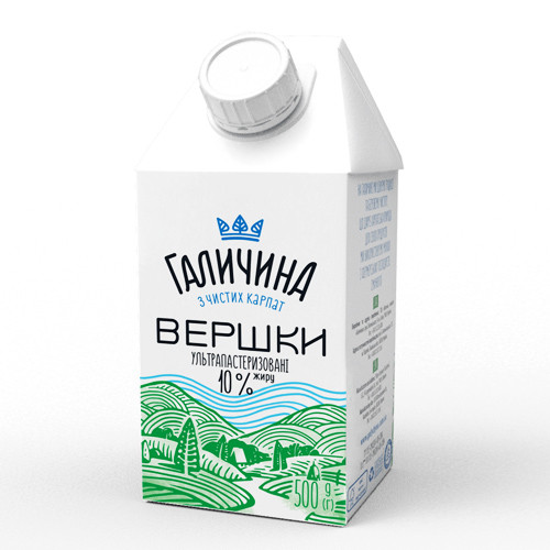 Вершки 10% Галичина 500г, 1ящ/12шт