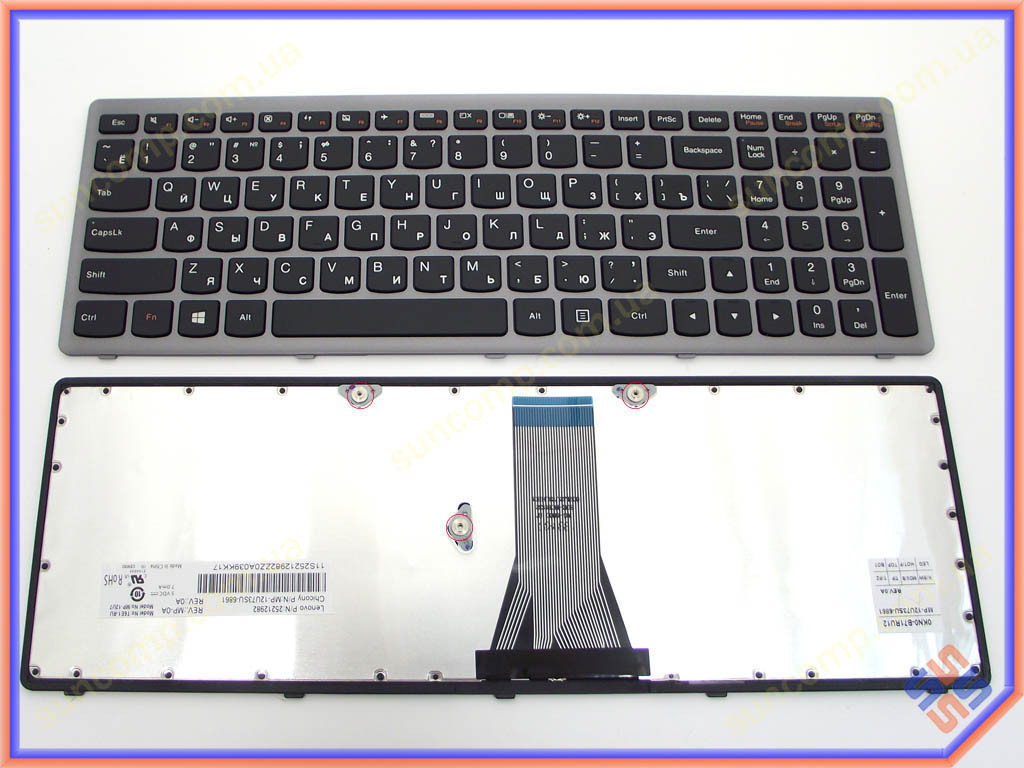 Уценка! Клавиатура для LENOVO IdeaPad G500s, G505s, S500, S510p, Z510,Flex 15, 15D ( RU Black с рамкой Silver) - фото 1 - id-p1552627915