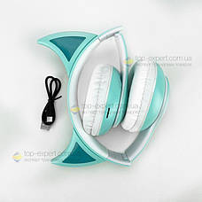 Дитячі бездротові bluetooth-навушники STN-25 бездротові блютуз навушники з вушками бірюзові, фото 4