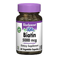 Бiотин (B7) 5000мкг, Bluebonnet Nutrition, 60 вегетаріанських капсул