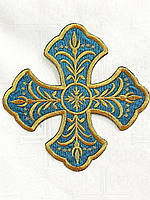 Крест для облачений большой Хрест для церковного одягу великий 23 на 23 см бірюзово-голубий з золотом