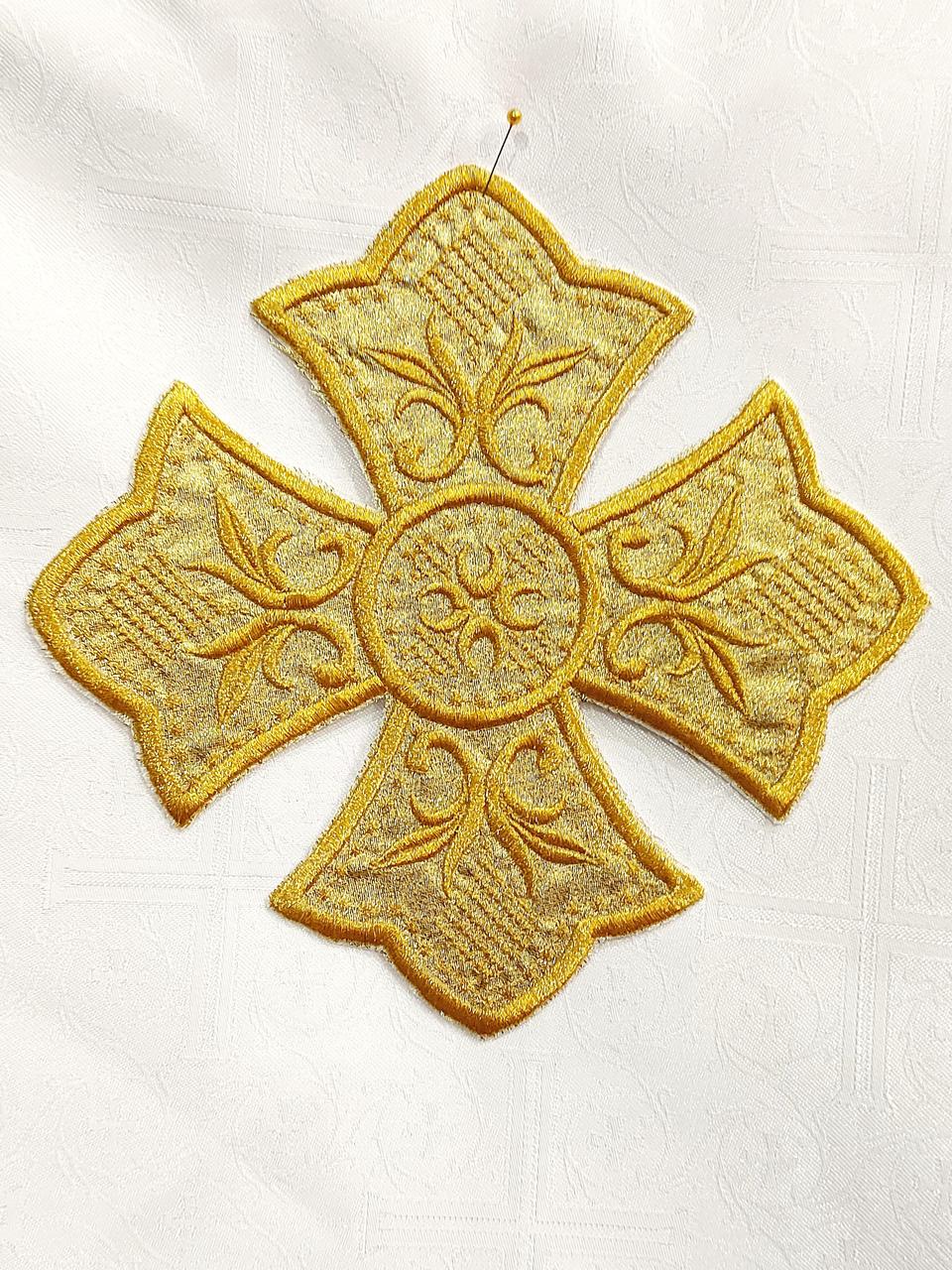 Хрест для церковного одягу великий 24 на 24 см на золотому золотом