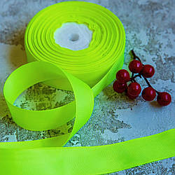 Репсова стрічка 2,5 см/колір салатовий неон/ширина 2,5 см/бобіна 23 м