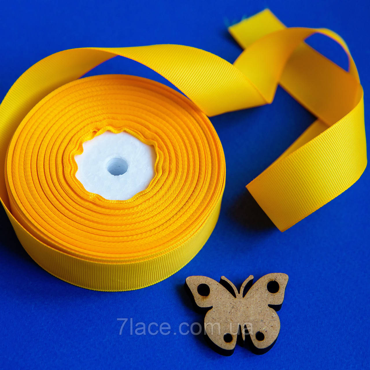 Репсова стрічка 2,5 см/колір насичено-жовтий/ширина 2,5 см/бобіна 23 м, фото 1