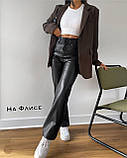 Шкіряні штани кльош на флісі жіночі, фото 3